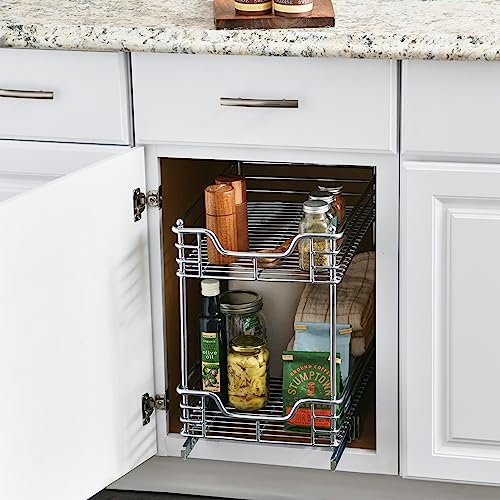 Household Essentials Chrome-Plated Steel Dual-Tier Pull-Out Organizer - size: 11.75" - Extended, style: Dual Slide