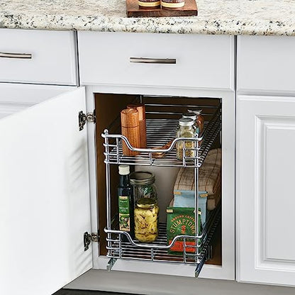 Household Essentials Chrome-Plated Steel Dual-Tier Pull-Out Organizer - size: 11.75" - Extended, style: Dual Slide