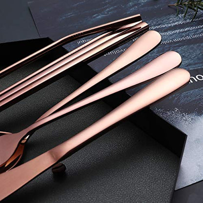 Portable Stainless Steel Flatware Set, Travel Camping Cutlery Set, Portable Utensil Travel Silverware Dinnerware Set with a Waterproof Case (Rose God) - color: Rose Gold
