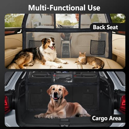50" Pet Dog Car Barrier with Removable Visual Window, Pet Barrier for Car Escape-Proof, Back Seat Divider & Cargo Area Gate, Durable Dog Net for Car, Ideal for Trucks, SUV & Mid-Sized Vehicle - size: Medium 52"*32"