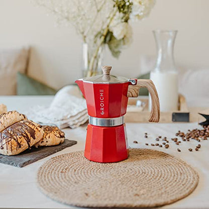 GROSCHE Milano Stovetop Espresso Maker Moka Pot 3 espresso Cup - 5oz, Red - Cuban Coffee Maker Stove top coffee maker Moka Italian espresso greca coffee maker brewer percolator - color: Red, size: 3 espresso cups