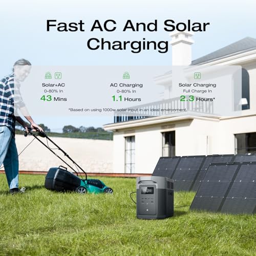 EF ECOFLOW Solar Generator DELTA 2 Max 2048Wh with 2x220W Solar Panel, LFP Battery Portable Power Station, Up to 3400W AC Output, AC + Solar Fast Dual Charging Full Charge in 1 Hr For Camping RV - style: DELTA 2 Max+2*220W Solar Panel