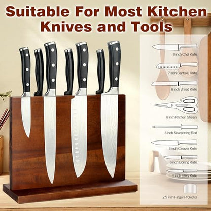 Magnetic Knife Block Double Sided Magnetic Knife Holder Rack with Strong Enhanced Magnets Acacia Wood Magnetic Knife Storage Stand-Dark Brown - color: Acacia Wood-Dark Brown