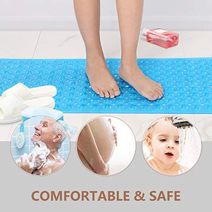 Upgrade Baby Bath Mat Non Slip Extra Long Bathtub Mat for Kids 40 X 16 Inch - Eco Friendly Bath Tub Mat with 200 Big Suction Cups,Machine Washable Shower Mat,Blue - color: Blue