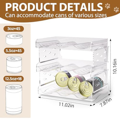 Flenpptly Cat Food Can Organizer, 3-Tier Cat Food Organizer, Transparent Can Organizer for Pantry, Canned Food Organizer Holds 45 (3oz) Cans, Pantry can Organizer - size: 3-Tier