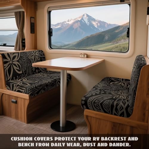 Hibisucs Polynesian Tribel Print 2 Pcs RV Dinette Cushion Covers Elastic Camper Cushion Slipcover Non-Slip RV Couch Cover Furniture Protector RV Camper Car Bench for Dogs and Kids - color: Hibisucs Polynesian Tribel