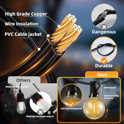 100FT Solar Lights Outdoor Waterproof: G40 30M Shatterproof Bulbs Patio Lights - Solar Powered Remote Control 3 Light Modes Dimmable Solar Light - Camping Backyard Garden Deck Outside Yard - size: 100FT-Remote