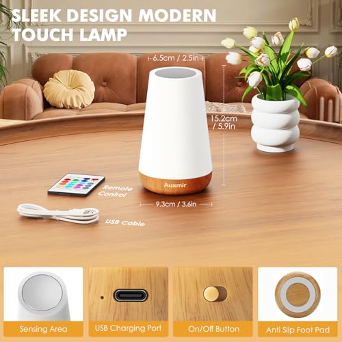 Auxmir Rechargeable LED Night Light, Touch & Remote Control Bedside Lamp with 13 Colors, 5 Brightness Levels, Portable Table Lamp for Kids Baby Nursery, Bedroom, Bathroom, Camping, Light Brown-2 Pack - color: Light Brown-2 Pack