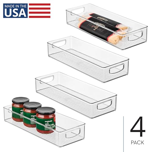 iDesign Slim Extra Long Clear Storage Bin, 4-Pack | Narrow, Stackable, Kitchen or Pantry Organizer - size: 16 x 6 x 3, style: Pack of 4