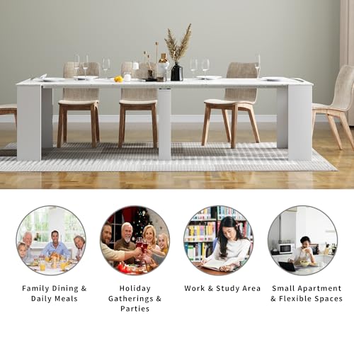 Extendable Dining Table, Transformer Console Table for 1-12 People, Folding Space Saving Dining Room Table for Homes, Apartments, Marble White - color: A4 Marble White