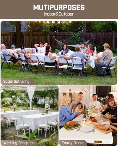 FanttikOutdoor 8ft Folding Table with Six Legs, 500 LBS Heavy Duty Plastic Fold-in-Half Table, Foldable Table w/Handle for Indoor Outdoor Party Wedding Office Camping Banquet, White Zeta X8 Pro