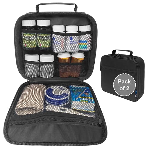 Pack of 2 - Medium Travel Pill Bottle Organizer, Slim Medicine Bag, Carrier for Medications and Medical Supplies - Black - color: M Black 2PK