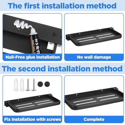 Lemecima 2 Pack Folding Wall Shelf for Bathroom, 90° Fold Up Floating Shelf, Wall Mounted Drop Down Metal Shelves for RV, Campers, Laundry Room, Toilet Room, Kitchen, Waterproof, Space Saving