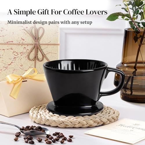 DOWAN Pour Over Coffee Maker, Non-Electric Pour Over Coffee Dripper, Manual Brew Maker, Single Cups Porcelain Slow Brewing Accessories for Gifts, Black - color: Black