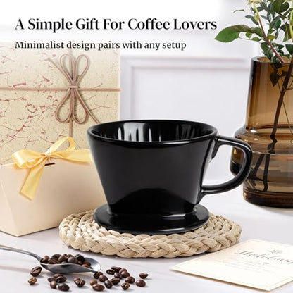 DOWAN Pour Over Coffee Maker, Non-Electric Pour Over Coffee Dripper, Manual Brew Maker, Single Cups Porcelain Slow Brewing Accessories for Gifts, Black - color: Black