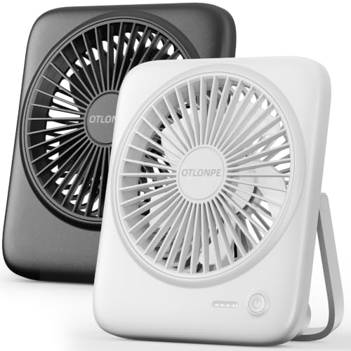 Otlonpe Personal Portable Desk Fan 2 Pack, 4000mAh Small Rechargeable Portable Fan Battery Operated & USB Powered for Travel Sleeping Bedroom Office Home Table, Cordless, Quiet, 4-Speed, 6.5 Inch - color: Black & White