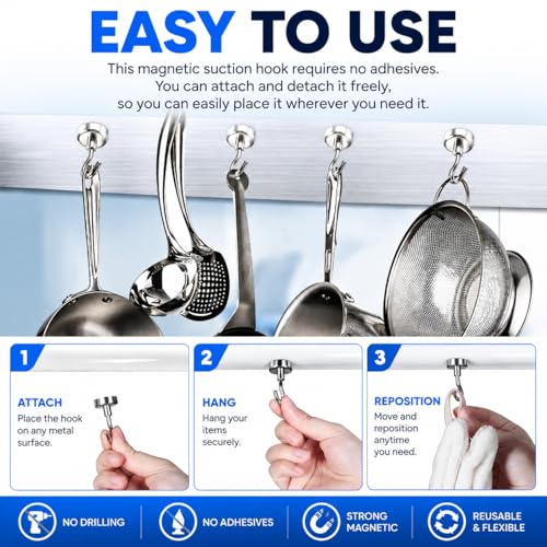 Magnetic Hooks for Cruise Cabins, Strong Neodymium Magnets | Strong Magnetic Hold | No Drill Installation | Cruise Cabin Essential | Includes Adhesive Metal Plates - size: 8 Pack with Metal Plates