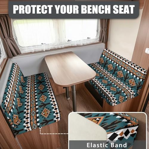 RV Dinette Cushion Covers Aztec Cactus Print RV Seat Covers Camper Cushion Covers Booth Cushions Stretch Washable Couch Cover Slipcovers for RV Camper Car Bench Seats - color: Aztec Cactus