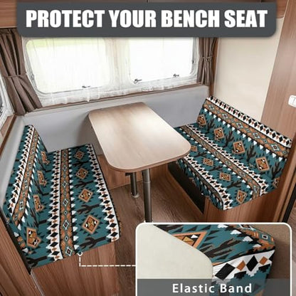 RV Dinette Cushion Covers Aztec Cactus Print RV Seat Covers Camper Cushion Covers Booth Cushions Stretch Washable Couch Cover Slipcovers for RV Camper Car Bench Seats - color: Aztec Cactus