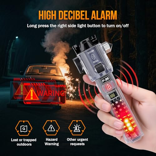 Car Emergency Flashlights Rechargeable 2Packs, 990,000L High Lumens Car Flashlight Emergency Kit, 7 Modes Tactical LED Flash Light with Window Breaker, Belt Cutter, Alarm Buzzer, Magnet, USB C for Car - size: 2pc-XL