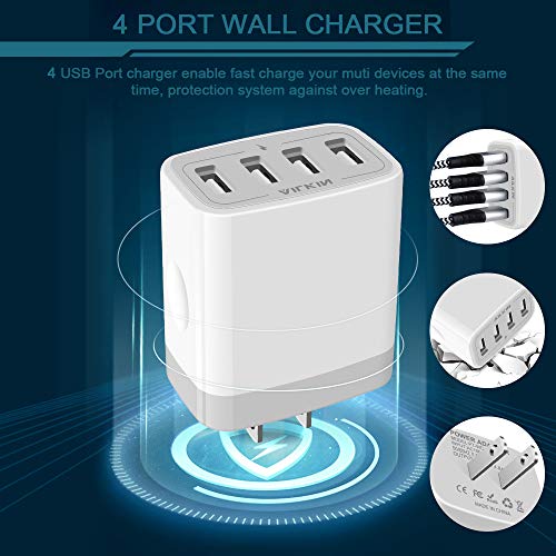 USB Charger Cube, Wall Charger Plug, AILKIN 4.8A 4-Muti Port USB Adapter | Power Plug Charging Station Box Base Replacement for iPhone 15 14 13 12 16 Pro Max/X/17, iPad Samsung Phones Charging Block - color: White