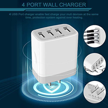 USB Charger Cube, Wall Charger Plug, AILKIN 4.8A 4-Muti Port USB Adapter | Power Plug Charging Station Box Base Replacement for iPhone 15 14 13 12 16 Pro Max/X/17, iPad Samsung Phones Charging Block - color: White