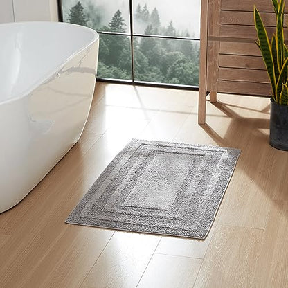Eddie Bauer - Bathroom Rug, 100% Soft Plush Tufted Cotton Bath Rug, Highly Absorbent, Quick-Dry, and Skid-Resistant Backing (Logan Chrome Grey, 24" x 40") - color: Chrome Grey, style: 24" x 40"