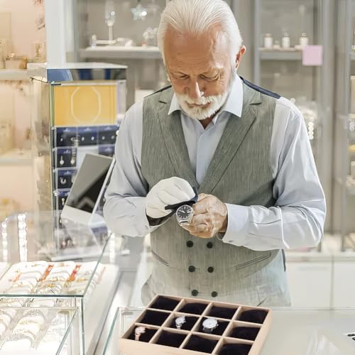 PH PandaHall 12 Slot Wooden Watch Organizer Tray Display Holder with Removable Velvet Pillows, Stackable Jewelry Bracelet Storage Tray for Drawer Showcase, Black - color: Black