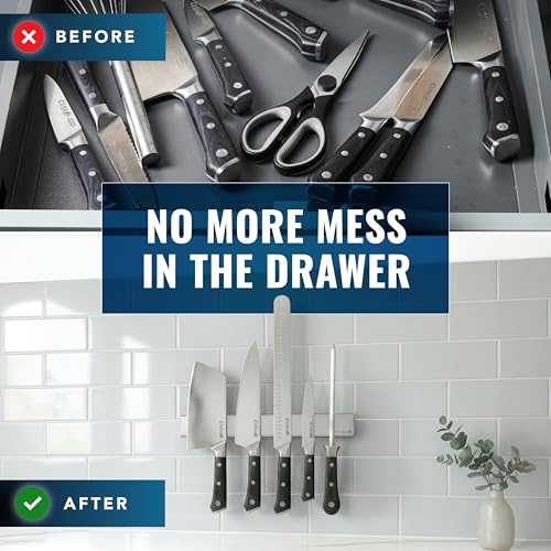 Cutluxe Magnetic Knife Holder for Wall and Fridge - 10" Stainless Steel Knife Magnetic Strip - Holds up 15 lbs, Easy to Mount, With Strong Magnets or Screws - size: 10 Inches