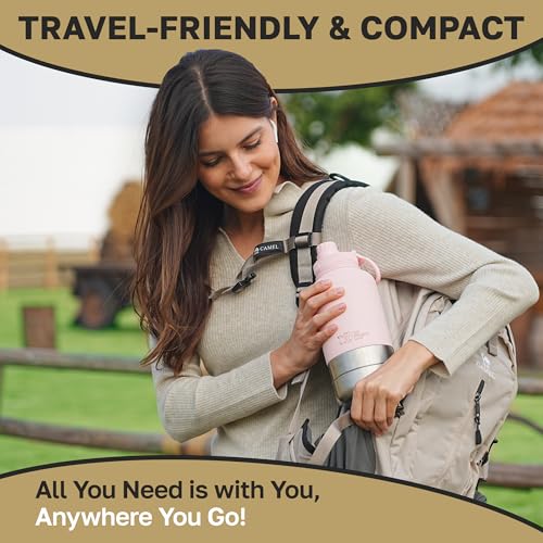 32oz 3-in-1 Travel Water Bottle for Dogs & Humans, Dual Use, Stainless Steel, Keeps Water Hot 6hrs/Cold 12hrs, Leak-Proof with Detachable Food & Water Bowls, Perfect for Travel