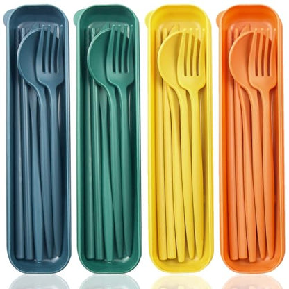 ELANE 4 Sets Reusable Travel Utensils Set with Case,Camping Cutlery Set Reusable Cutlery Set with Case,Utensil Sets for Lunch Picnic Daily Use Outdoor - color: color 1