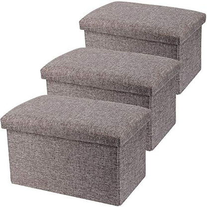 HOZEON 3 Pack 15.7 x 9.8 x 9.8 Inches Folding Storage Ottoman, Grey Rectangle Footrest Seat, Multifunctional Foot Stool for Living Room, Office, Traveling, Fishing, Camping - color: Grey