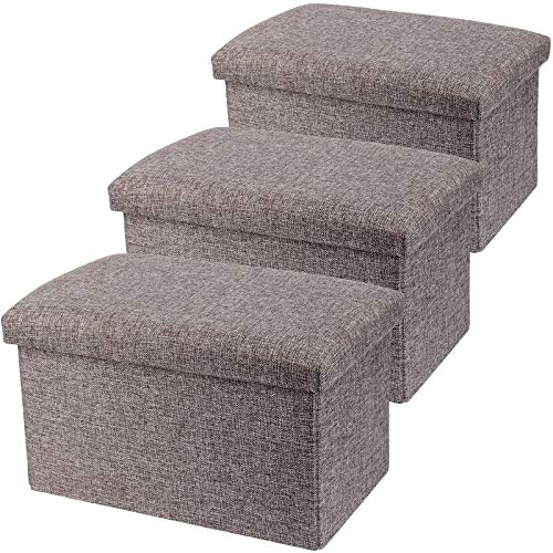 HOZEON 3 Pack 15.7 x 9.8 x 9.8 Inches Folding Storage Ottoman, Grey Rectangle Footrest Seat, Multifunctional Foot Stool for Living Room, Office, Traveling, Fishing, Camping - color: Grey