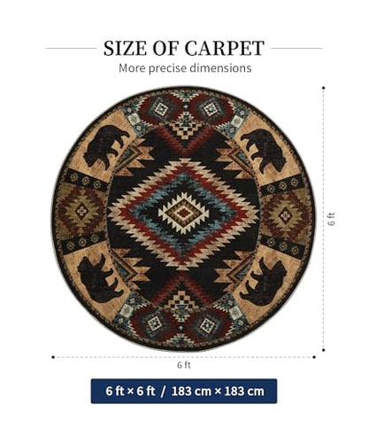 YIHOUSE Southwestern Round Rug 6ft, Low Pile Soft Circle Area Rug with Non-Slip Backing, Western Rustic Washable Rugs for Living Room, Bedroom - color: Bear, size: 6' (Round)