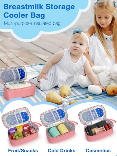 SUNMON Breast Milk Cooler Bag with Real-Time Temperature Display, Portable Travel Breastmilk Storage Case, Includes 2 Reusable Ice Packs, for Pumping Moms on The Go (Pink) - color: Pink