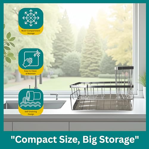 Big Kitchen Sponge Holder for Kitchen Sink, Self-Draining Sink Caddy for Brush Dishcloth & Soap, Stainless Steel Kitchen Organizer for Countertop, Home Essential House Cleaning Supplies