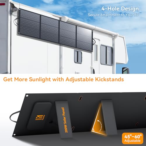 200W Portable Solar Panels ETFE Material 24V MC4 Cable & XT60 Anderson DC | Foldable, IP68 Waterproof, Solar Suitcase with Adjustable Kickstands for Power Station, Generator, RV, Camping, Outdoor Use - size: 200W