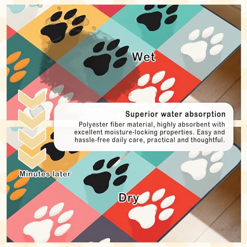 Nuxovilar Pet Dog Supplies Food Mat Colorful Paw-Printed Polyester (23.62×17.71 inches) Bowl Water Spill Pad Feeding Gear for Kitchen, Dining Spot, Pet Nook - color: LU13721