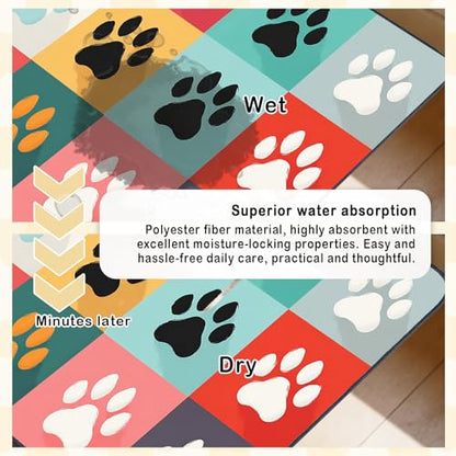 Nuxovilar Pet Dog Supplies Food Mat Colorful Paw-Printed Polyester (23.62×17.71 inches) Bowl Water Spill Pad Feeding Gear for Kitchen, Dining Spot, Pet Nook - color: LU13721