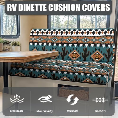 RV Dinette Cushion Covers Aztec Cactus Print RV Seat Covers Camper Cushion Covers Booth Cushions Stretch Washable Couch Cover Slipcovers for RV Camper Car Bench Seats - color: Aztec Cactus