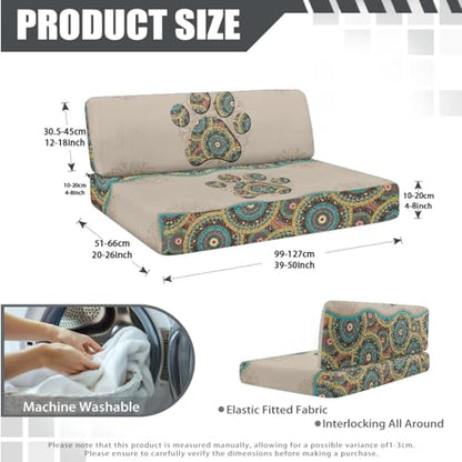 Boho Mandala Dog Paw Print 3 Pcs RV Dinette Cushion Covers Stretch Camper Cushion Slipcover Sofa Furniture Protector Include 1 Backrest Cover 1 Bench Cover and 1 Pillowcase - color: Boho Mandala Dog Paw