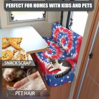 NDISTIN Blue&Red Tie Dye Camper Couch Cushion Covers Dinette 2Pcs Camper Couch Cover for RVS Anti-Slip Stretchy Rv Seat Covers Dinette Booth Cushions for RV Camper Car Bench Seats - color: Blue&red Tie Dye