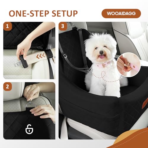 WOOAIDAGG Dog Car Seat for Medium Sized Dog,Pet Travel Car Bed with Seat Belt Channle,Fully Detachable and Washable Car Dog Seat with Adjustable Straps,3 Straps Easy to Install (Black) - color: Black