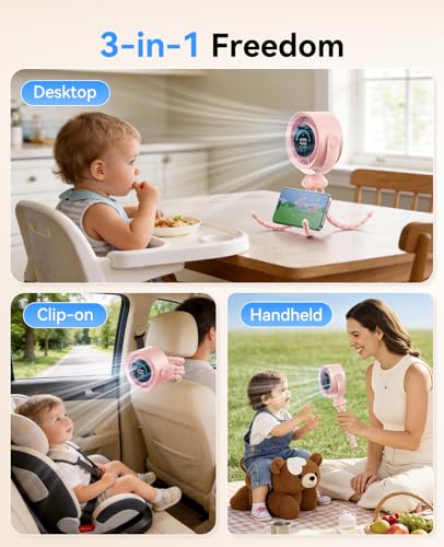 KIMMOO Portable Baby Stroller Fan, 360° Adjustable Quiet Rechargeable USB Fan with LED Display, 100 Speeds Safe Clip Fan for Stroller, Powerful Cooling Fan for Golf Car Seat Treadmill Travel, Pink - color: Pink