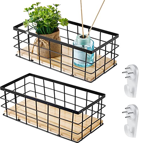 Funrous 2 Pcs Metal Small Wire Basket Wall Hanging Wire Basket Hang Small Bathroom Kitchen Storage Organizer Toilet Paper Mesh Storage Bin Shelf Rack with Base(Black,11.42 x 5.12 x 3.94 Inches) - color: Black, size: 11.42 x 5.12 x 3.94 Inches