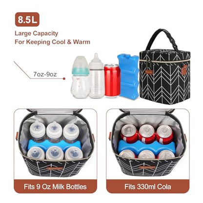 Mancro Breastmilk Cooler Bag, Insulated with Ice Pack, Fits 6 Baby Bottles Up to 9 Oz with On-The-Go Strap, Perfect for Nursing Moms and Daycare, Black Wave - color: Black Wave
