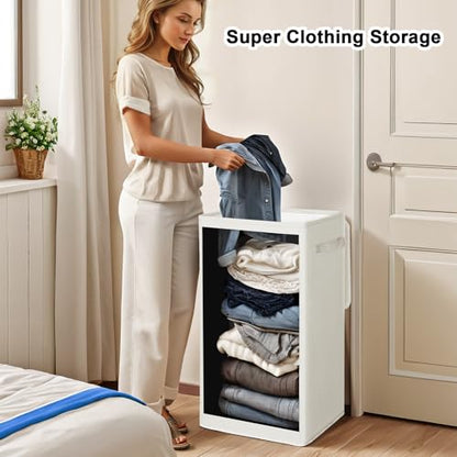 Odonata 75L Slim Laundry Hamper with Lid,Large Foldable Laundry Basket with Removable Bag and Handles Tall Collapsible Dirty Clothes Basket Great for Bedroom, Bathroom, Dorm, College,RV. (Beige, 75L) - color: Beige