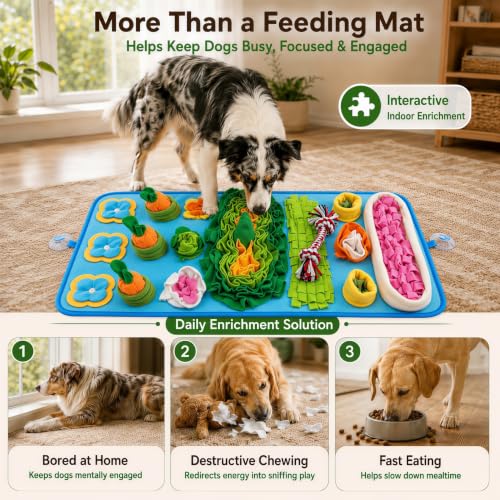 Snuffle Mat for Dogs – Extra Large 32'' x 20'', Washable Slow Feeder Dog Toy, Durable Interactive Dog Puzzle for Mental Stimulation & Nosework Training, with Anti-Slip Suction Cups - color: Blue-Pink