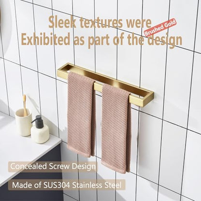 KOKOSIRI Towel Bar Brushed Gold Bath Towel Holder 16 Inch Kitchen Towel Hanger Rack Stainless Steel Bathroom Hardware Wall Mounted, 1 Pack B4008BG-L16 - color: Brushed Gold, size: 16-Inch