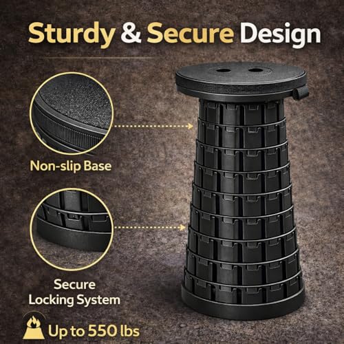 Telescoping Folding Camping Stool, Portable Adjustable Height Outdoor Chair, 1-Second Setup, Compact Lightweight for Camping, Fishing, Hiking (Black) - color: Black
